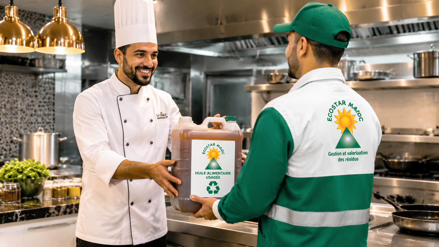 Collecte responsable d’huile alimentaire usagée dans un restaurant